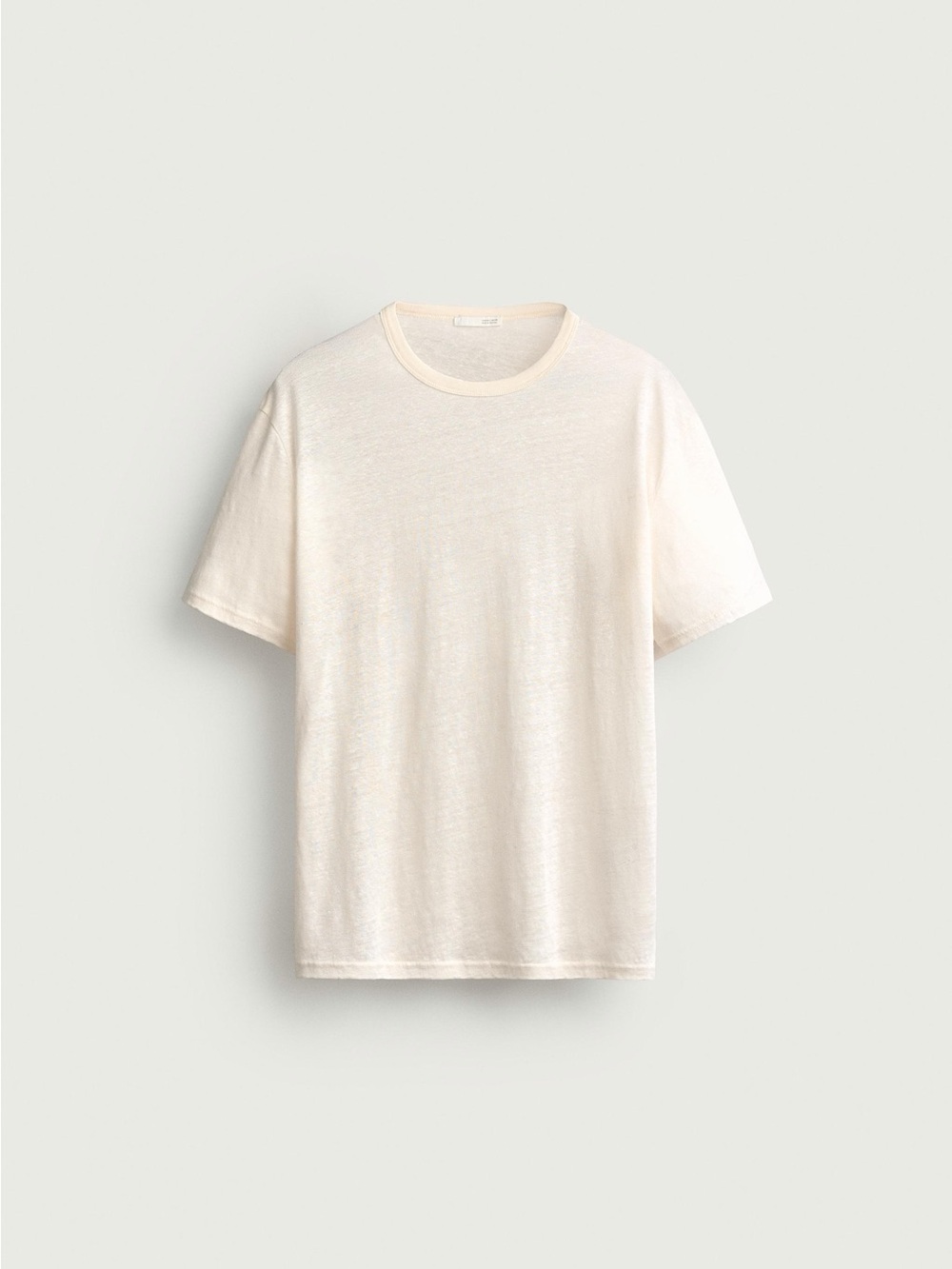 Zara Linen Crew Neck T-Shirt in Cream